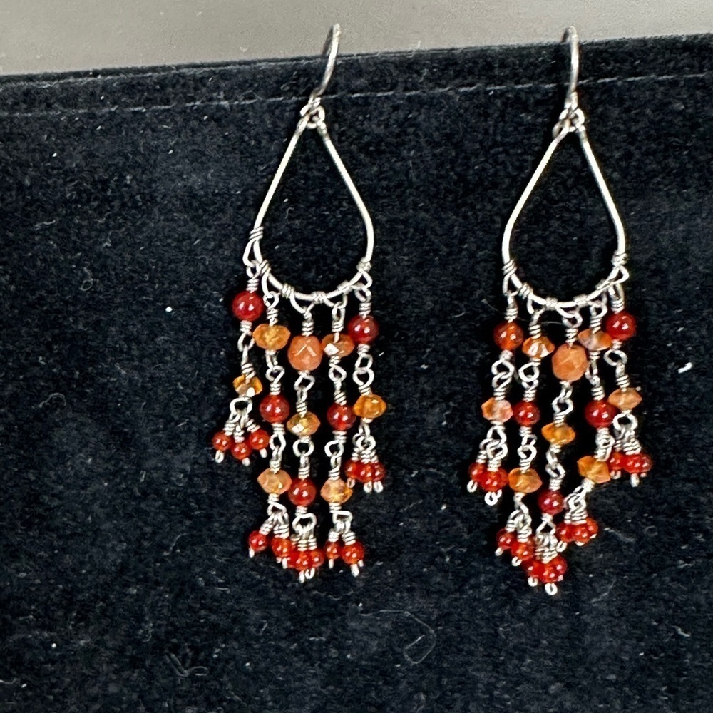 SALE Beaded French wire pierced hanging earrings 2/18” drop Petite amber beads